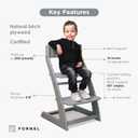 FORNEL Grey Wooden High Chair for Toddlers | The Grow-with-Me Adjustable Chair for Modern Farmhouse & Scandinavian Kitchens | Premium European Style Convertible Seat