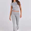 ANRABESS Lounge Sets for Women 2 Piece Foldover Yoga Flare Leggings Pants Crop Tops Casual Y2K Outfits Matching Tracksuit Set (Gray, XXL)