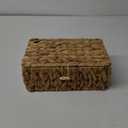 Wicker Shelf Baskets with Lid, Rectangular Storage Basket Bins with Handles Handwoven Home Desk Organizer Decor Boxes (Natural, X-Small)