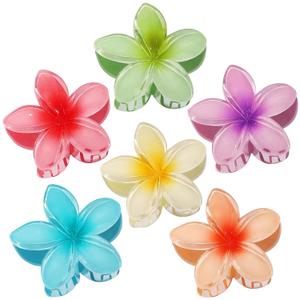 CHANDAT Flower Hair Clips 6 PCS Hawaiian Claw Clips for Vacation Hibiscus Hair Claw Clips Cute Large Hair Clips for Thick and Thin Hair Plumeria Hair Accessories for Women Girls - Hawai
