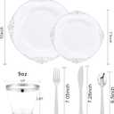 Hioasis 300pcs White and Silver Plastic Plates - Disposable Dinnerware Set Suitable for 50 Guests Include 10.25" Dinner & 7.5" Dessert Plates,Silverware Set, Cups for Weddingr(NO Napkins Included)