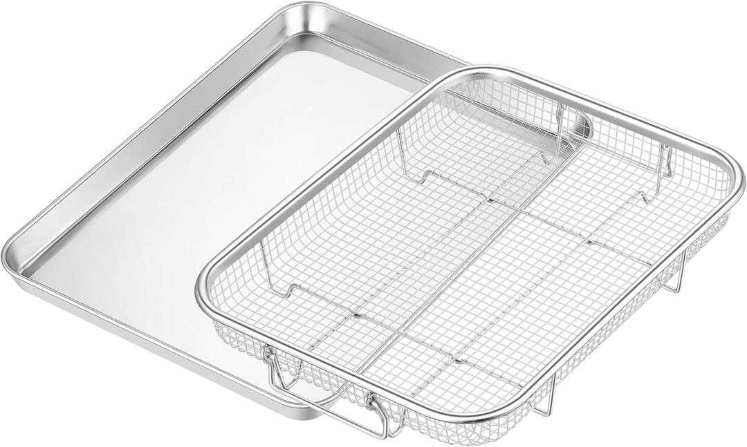 TeamFar Air Fryer Basket for Oven, 12.5x9.6 Stainless Steel Air Fryer Basket and Tray, Oven Air Fryer Rack with Baking Pan for Cooking Baking Broiling Grilling, Heavy Duty & Dishwasher Safe