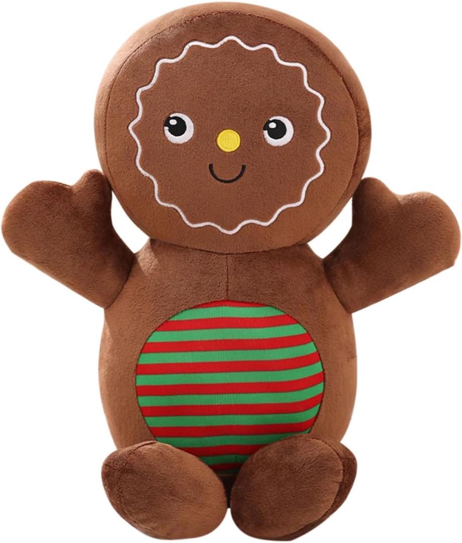 Plush Gingerbread Man Throw Pillow Cartoon Christmas Pillow Soft Hugging Pillow Cushion Fluffy Stuffed Pillow Brown,15.7 Inch