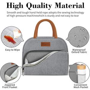Coobiiya Lunch Bag Lunch Box for Women Men, Small Leakproof Cute Lunch Tote Large Capacity Reusable Insulated Cooler Lunch Container for Work/Office/Picnic/Beach-Grey
