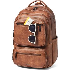 43L Backpack Purse For Women Men Leather Shoulder Diaper Bookbag Tote 17 16 15.6 Inch Laptop Bag Handbags For Travel Work College Large Brown