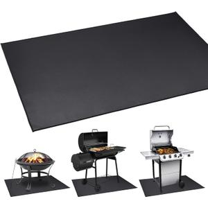 Cvtayn Large Under Grill Mat 60 40 Inch for Outdoor Charcoal, Smokers, Gas Grills, Deck and Patio Protective Mats, Fireproof Grill Pads, Indoor Fireplace Mat Prevents Ember Damage Wood Floor (Black)