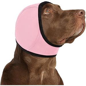 KOESON Dog Calming Hoodie - No Shake Ear Wraps for Dogs, Anxiety Relief & Noise Protection, Water Resistant Pet Ear Cover Muffs for Firework, Grooming, Thunderstorms, Swimming, Bathing, Light Pink L