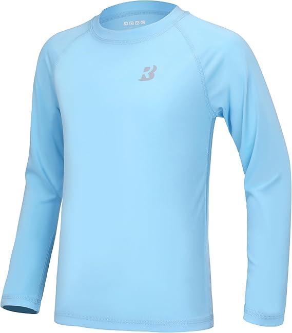 Roadbox Boys UPF 50+ Rash Guard Swim Shirt, Sun Protection Long Sleeve Shirts, Kids UV Rashguard for Beach Surf (Medium, Light Blue)