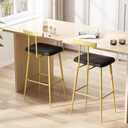 Bar Stools Set of 2, Tall Bar Stools with Backrest and Footrest, Counter Height Bar Chairs, Industrial Barstools with PU Leather Cushion, for Kitchen, Dining Room, Bar, Cafe (Gold)