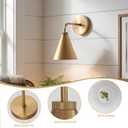 Retro Industrial Metal Cone Sconce Light - Vintage Inspired Modern Brass Wall Sconce with Metal Shade, Wall Mount Lighting for Bedroom, Hallway, Living Room (6“W x 6" L x 11" H Brass)