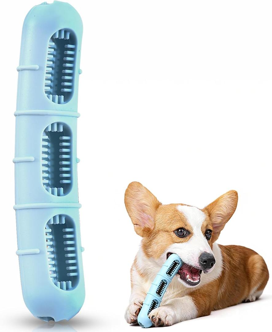 Version 2.0Bite and Brush Chew Toys for Dogs - Dental Chew Toy with Bristles for Teeth Cleaning, Interactive Dog Toy to Keep Them Busy, Ideal Puppy Teething Tool for Tiny Small Medium Dogs-Blue