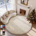  Round Washable Rugs 5Ft Ivory Circle Area Rug,Baby Nursery Living Room Bedroom Decor Circular Carpet 5 Foot,Fluffy Fuzzy Shag Plush Cream for Kids Boys Girls Teen with Over 99 pcs Pile fibers