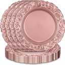 Yinder Set of 12 Antique Charger Plates 13 Inch Plastic Vintage Plate Chargers Decorative Embossed Chargers Engraved Baroque Rim Elegant Tableware Decoration for Dinner Table Wedding (Rose Gold)
