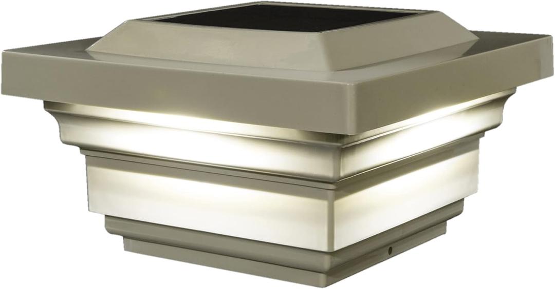 Classy Caps SL078T 4x4 Regal Solar Post Cap - 2 Pack, Tan  High-Performance Solar LED Lights, Durable Tan PVC (Vinyl) Construction, Weather-Resistant, Ideal for Outdoor Posts, Warm & Cool Light Modes