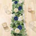 2 Pack 12Ft Blue White Flower Garland Artificial Eucalyptus Flower Garlands Fake Peony Rose Floral Vines Silk Hydrangea Hanging Vine Greenery Garland for Wedding Party Table Backdrop Decor
