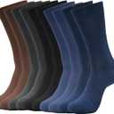 Men's Bamboo Fiber Dress Socks, Solid Color Breathable Moisture-Wicking, Brown Gray Navy, Crew Socks,5 Pack, 9-13