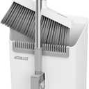 JOYMOOP White Broom and Dustpan Set, Upright Angle Design with Built-in Comb Teeth for Kitchen, Office, Pet Hair, Hard Floors