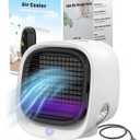 Vital Breeze Portable AC Evaporative Air Cooler Vital Breeze Portable Air Conditioner portable 300 mL Water Tank, < 40 dB Quiet, 3 Fan Speeds, Washable Filter, Color-Cycle Night-Light Bedroom Mini AC, 6 x 5.5 x 6.4 inches