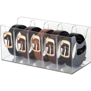 Belt Organizer - Clear Stackable Belt holder for Closet and Drawer Storage - 5 Compartments with Removable Dividers, Multi-Purpose Display Bins With Inserts For Ties, Socks, underwear (1)