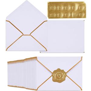 100 Pack White A7 Envelopes 5 x 7 Card Envelopes V Flap with Gold Border for Office, Wedding Gift Cards, Invitations, Graduation, Baby Shower, Parties (5.32 x 7.28 Inches, White)