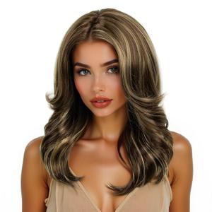 Brown Long Layered Synthetic Hair Wigs for Women with Bang Mixed Blonde for Daily Party Use (W6237#8H124-613)