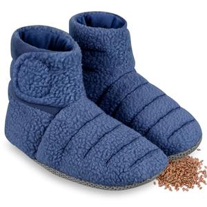 REVIX Microwave Booties for Cold Feet & Discomfort Relief, Heated Slippers for Women & Men with Moist Heat Therapy, Microwavable Foot Warmers for Home & Bed Use, Adjustable Non-Slip Slippers, Navy L