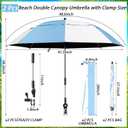 Abbylike 2 Pack 48.6" Double Canopy Umbrella with Clamp UPF50+ Beach Chair Umbrella with Clip 360°adjustable Portable Outdoor Wheelchair Patio Golf Carts Camping