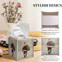 Grace Yonks Christmas Tissue Box Cover Square, Santa Walking in Snow Design Cube Case for Facial Tissues, 5.2" PU Leather. (105)