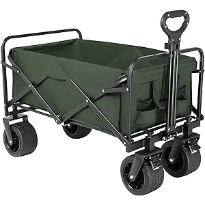 Beach Wagon with Big Wheels for Sand,Collapsible Folding All Terrain Utility Wagons Carts Foldable with Brakes for Sand Camping Sports Outdoor