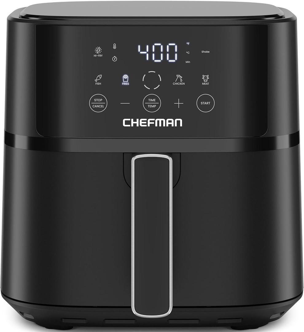 Chefman Air Fryer 6 QT Compact Airfryer for Quick & Easy Meals in Minutes, Features Hi-Fry Technology for Extra Crisp, Touchscreen Controls with 4 Presets, Nonstick & Dishwasher Safe Basket - Black