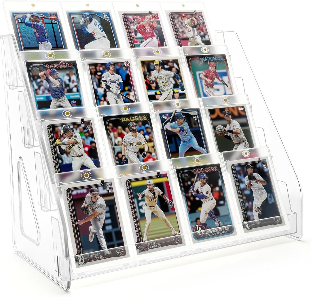 Trading Card Display Stand, Vertical Holder for Baseball Basketball Sports Graded Card Display Stand Tabletop for PSA BGS SGC Slabs, Snap-On Assembly(4 Tier, 2 Pack)