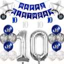 3 x Silver 10th Birthday Decorations Kit with 32in Number 10 Foil Balloon, Swirl Decorations, Happy Birthday Banner & Star Foil Balloons for Tenth Birthday Party
