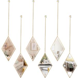 PHOSPHOR Diamond Wall Mirror 6 PCS, Small Gold Decorative Wall Mirror with Hanging Chain, Wall Mirrors for Living Room (Large)