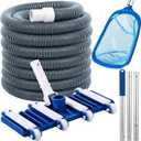 4 Pcs Swimming Pool Vacuum Kits 13" Vacuum Head with 1-1/2" x 29.5 ft Hoses, 13.7ft Pole and 17" Skimmer Net Flexible Head with Wheels for Above Ground Inground Hot Tub Cleaning Tool
