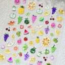 2 x Summer Fruit Nail Stickers for Nail Art Iridescent Shimmer Nail Decals,Lemon Strawberry Grape Watermelon Stickers for Nails Designs 3D Self Adhesive Nail Supplies & Decorations for Women Girls 1 Sheet