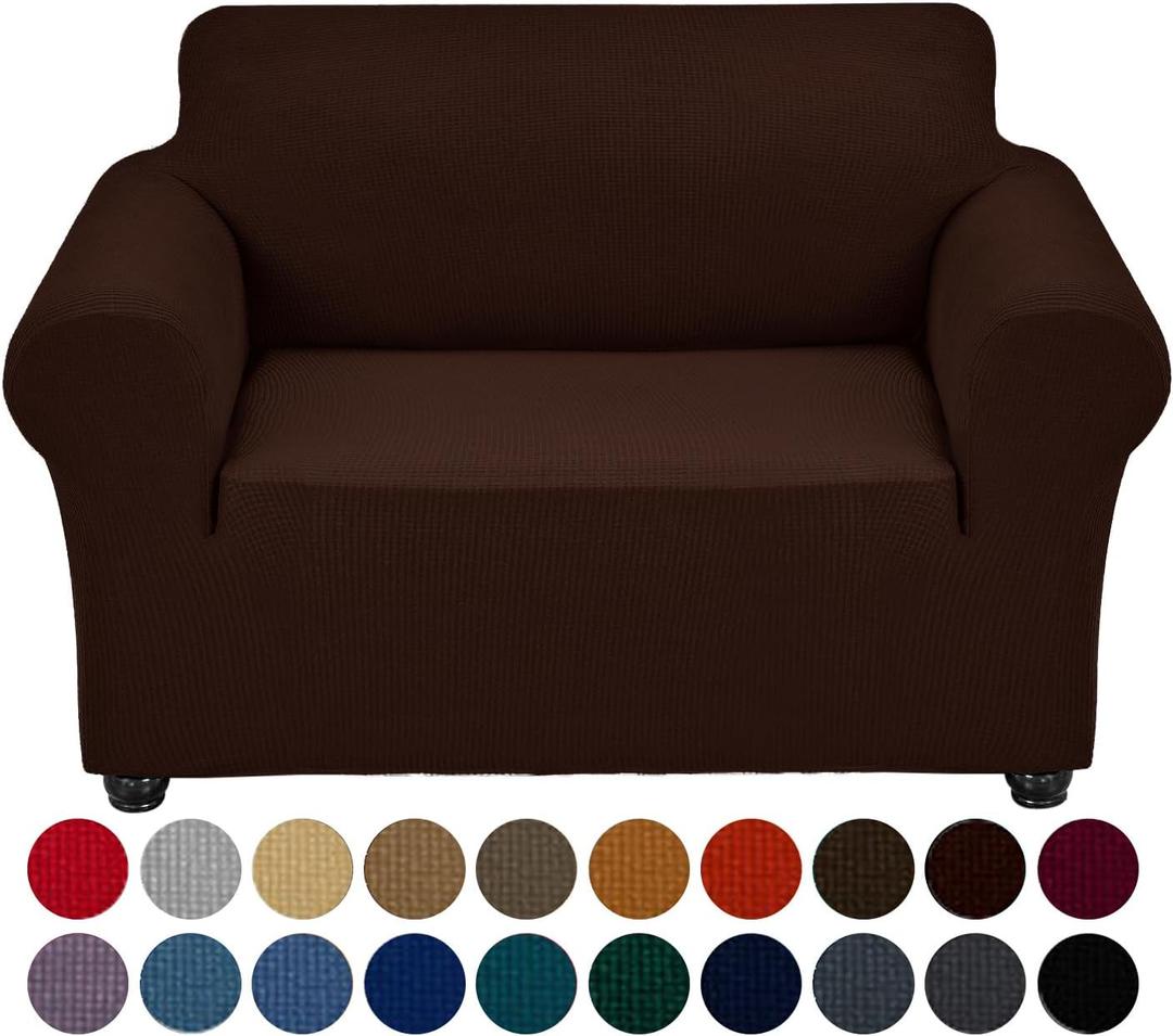Joccun Stretch Chair Couch Cover,1-Piece Sofa Slipcover Spandex Fabric Sofa Covers with Elastic Bottom,Washable Furniture Protector for Dogs,Cats,Kids(Armchair,Chocolate) (Small35" - 55")