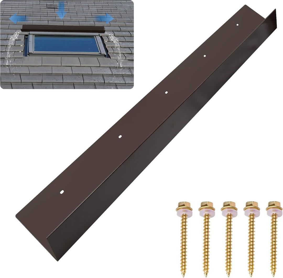 1 pcs Rain Diverter for Roof, 3.2ft Roof Rain Diverter, Rain Gutter Diverter for Shingles Roofing, Roof Chimneys, Doorways, Windows and Roof Vents (Brown)