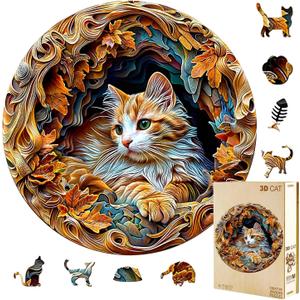 Wooden Puzzles Adults, 3D Cat Puzzle Wooden Puzzles 300 Pieces, Unique Animal Shaped Wood Challenging Jigsaw Puzzles Gifts for Women Cat Lovers Adults, 13.4x13.3in (Large)