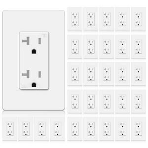 BESTTEN 30 Pack 20 Amp Receptacle Outlet with Tamper Resistant, Decorator Electrical Wall Outlet, Screwless Wallplate Included, 20A/125V/2500W, UL Listed, White