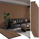 Smartstandard 4 Pack 105.9" x 12.6" Wood Slat Wall Panels, Soundproof Wooden Wall Panels, 3D Fluted Wood Panels for Interior Wall Decor, Classic Brown