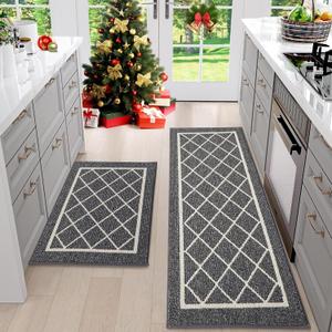 BEQHAUSE-Kitchen-Rugs-Non-Slip-Kitchen-Mats-for-Floor Machine Washable Kitchen Rugs 2 Pieces Grey Kitchen Runner Carpet with TPR Backing 20x30inch/20x48inch