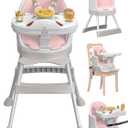 High Chair with Foldable Baffle, Easy to Put Baby inMusic & Lights Baby High Chair with Wheels and a Traction RopeBaby Floor Seat with 5- Point Seat Belt & FootrestMAX 80 LBS(Pink)