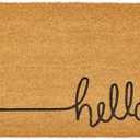 mDesign Rectangular Coir and Rubber Entryway Hello Doormat with Natural Fibers for Indoor or Outdoor Use - Script Design Hello Welcome Mat for Door - 22" x 36" - Natural/Black