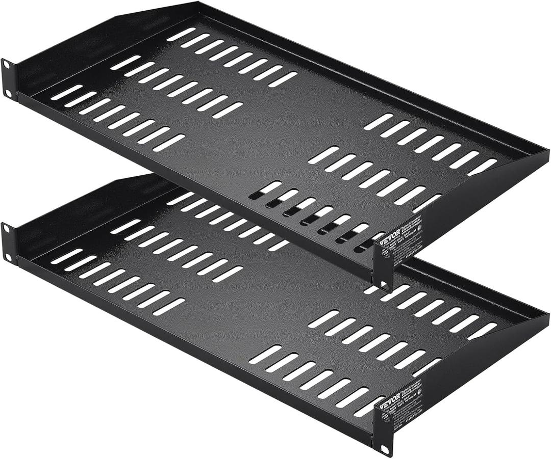 VEVOR 2PCS 1U Server Rack Shelf, Universal Vented Rack Mount Cantilever Tray for 19 inch Network Equipment Rack & Cabinet, 10" Deep Rack Mount Shelf, Weight Capacity 50 lbs Wall Mount Rack Shelf (1U-2PCS)