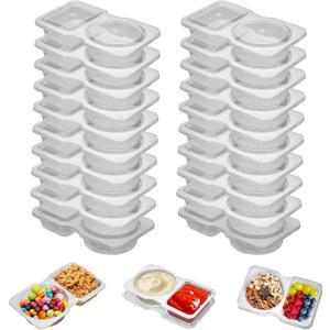 UVHJW 20 Set Reusable Snack Containers, 2-Compartment Dipping Containers with Lid for Refrigeration, Portion Control, Outdoor Takeaway Sauce Dip Case