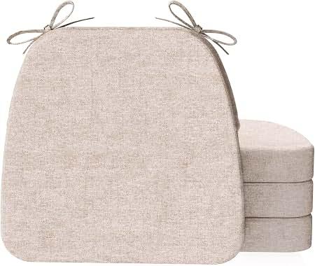 AAAAAcessories D-Shaped Chair Cushions, 2" Thick Dining Chair Pads with Ties and Removable, Machine-Washable Cover, 17" x 16", Set of 4, Oatmeal Beige