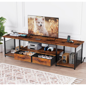 TV Stand with Fabric Drawers and Power Outlets for 75 70 65 Inch TV, Entertainment Center with Open Storage Shelves, Industrial TV Media Console Table for Living Room Bedroom Office