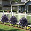 Artificial Flowers for Outdoor with Ground Spike, 22" Faux Azalea Silk Floral Topiary Ball Bushes Shrubs for Garden Yard Patio Home Decor, UV Resistant (Purple)