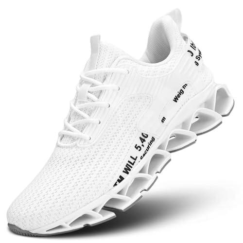 Mens Walking Running Shoes Casual Fashion Tennis Sneakers Blade Comfort Non Slip Work Athletic Sport White 44 EU