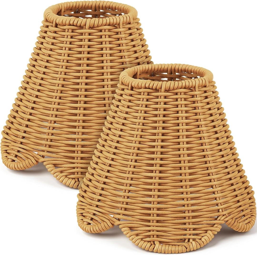 Glooglitter 2 Pcs Clip on Rattan Lamps Shade Small Scalloped Lampshade 3" Top x 6" Bottom x 5-1/4" Slant Height Empire Lamp Shade for Chandelier Ceiling Light Pendant Floor Lamp
